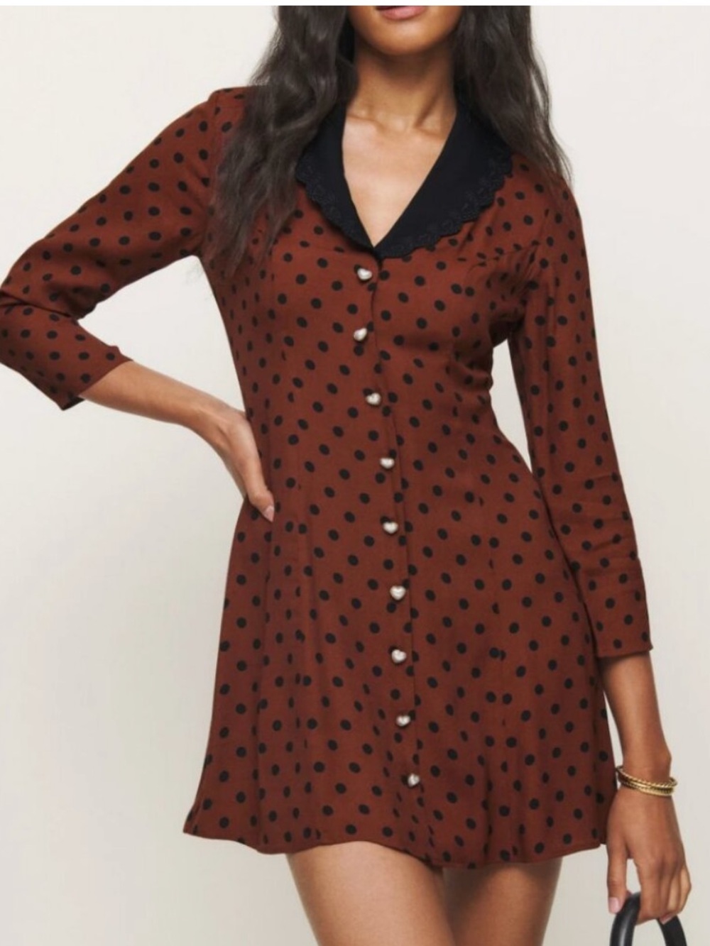 Reformation Galene Mini Dress Fig Jam polka Dot